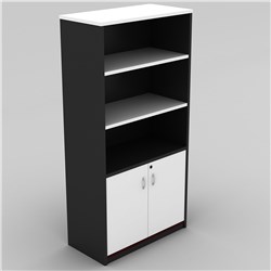 OM Half Door Storage Cupboard 900W x 450D x 1800mmH White And Charcoal