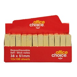 Office Choice Repositionable Sticky Notes 38 x51mm Yellow 100 sheets