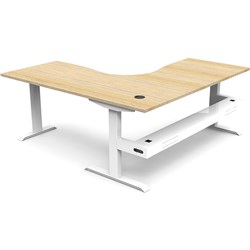 Rapidline Boost Static Corner Workstation + Tray 1500/1500W x 750D x 730mmH Oak/White