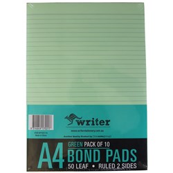 Writer A4 Premium Bond Pad 50 Sheet Ruled 2 Sides Green 