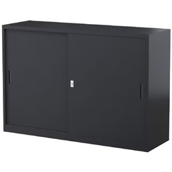 Steelco Sliding Door Cabinet 2 Shelves 1500W x 465D x 1015mmH Graphite Ripple