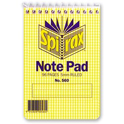 Spirax 560 Pocket Note Pad 112 x 77mm Ruled 96 Page Top Opening