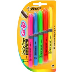 Bic Brite Liner Grip  Highlighters Chisel 1.6-3.3mm Assorted Colours Pack Of 5