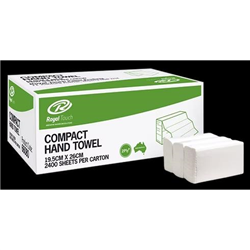 Royal Touch 2ply Compact Towel, 19 x 25cm, 120 Sheets, 20 pks in Carton, Folded width of 5cm