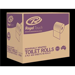 Royal Touch 2ply 400 sheet Toilet Paper Individually Wrapped Box 48 Australian Made